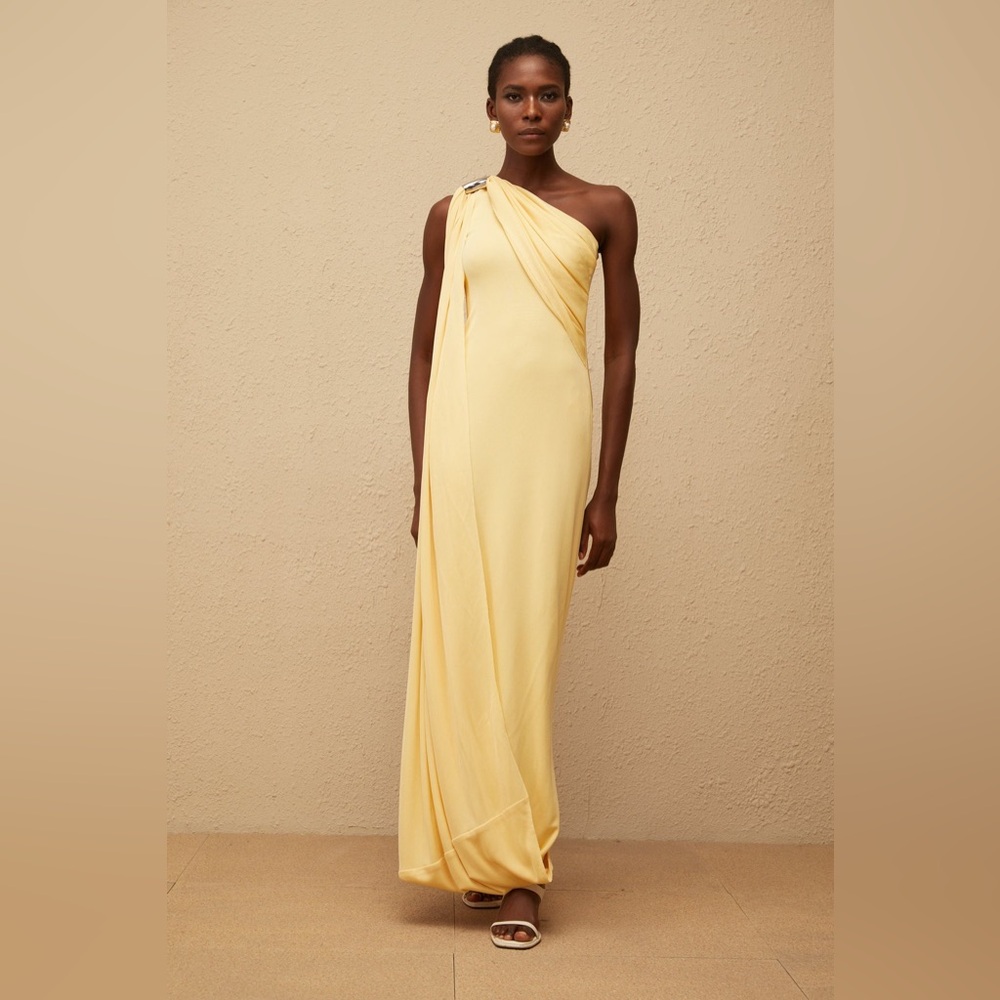 Garance Yellow Draped Asymmetrical Maxi Dress - Picture 5 of 8